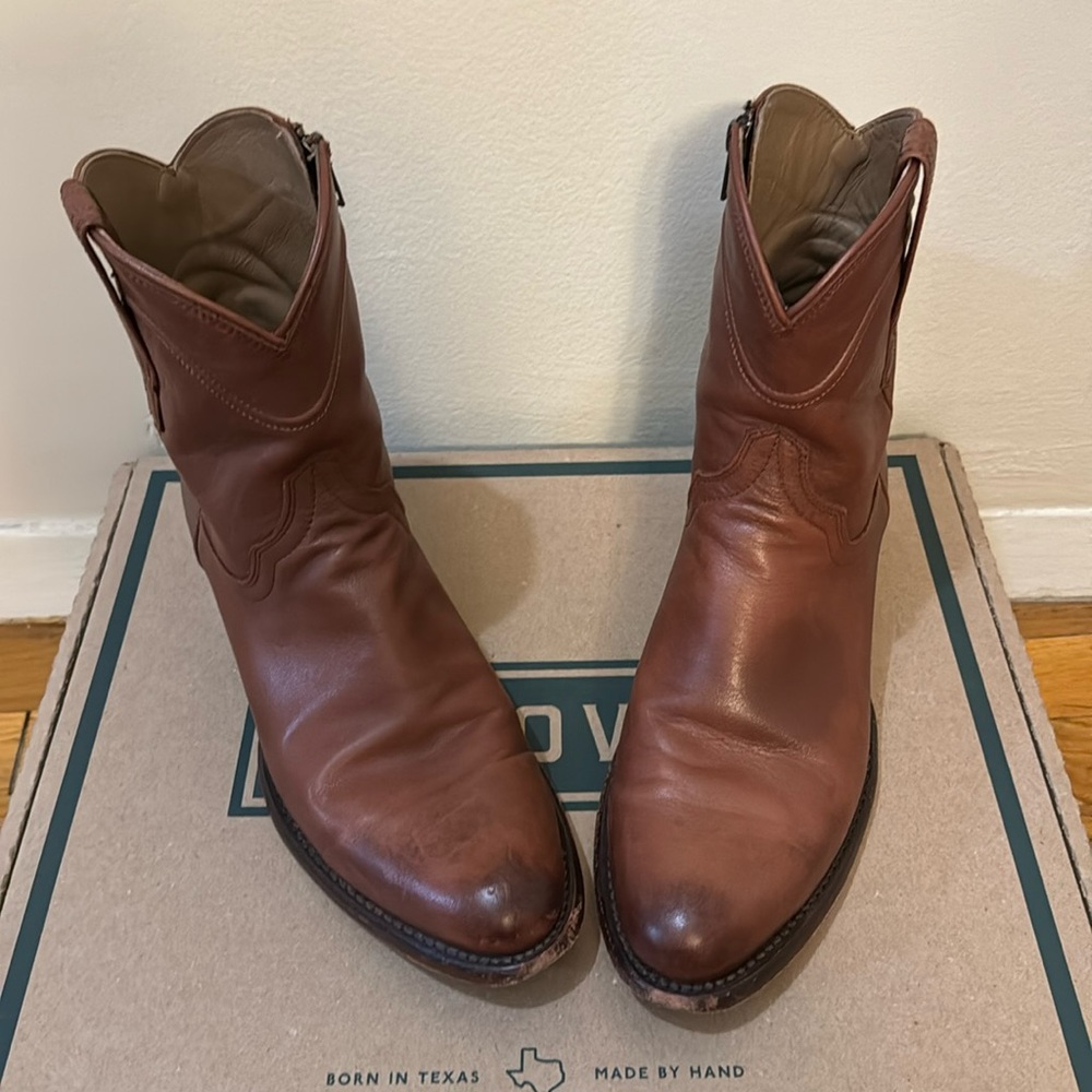Tecovas Dean bourbon calf brown zip boots size 10